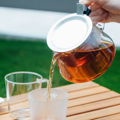 【HARIO】CLEAR BREW 單手沖泡茶壺 600ml 耐熱玻璃 不鏽鋼濾網 單手倒茶 TPF-60-HSV