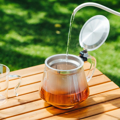 【HARIO】CLEAR BREW 單手沖泡茶壺 600ml 耐熱玻璃 不鏽鋼濾網 單手倒茶 TPF-60-HSV