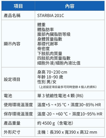 【STARBIA】體組成分析儀 STARBIA201C