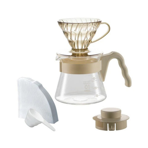 【HARIO】限量套組 樹脂濾杯*1+咖啡壺*1+濾紙40張入*1+量匙*1(自然米/海洋藍/薄荷綠/玫瑰粉/摩登灰)