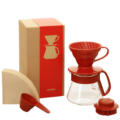 【HARIO】<過年禮盒首選> V60紅色01濾杯咖啡壺組 (磁石濾杯+咖啡壺+濾紙+量匙/VDS-3012R)