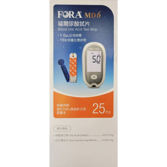 【FORA 福爾】六合一量測儀 MD6 用尿酸試紙 25ea/bx