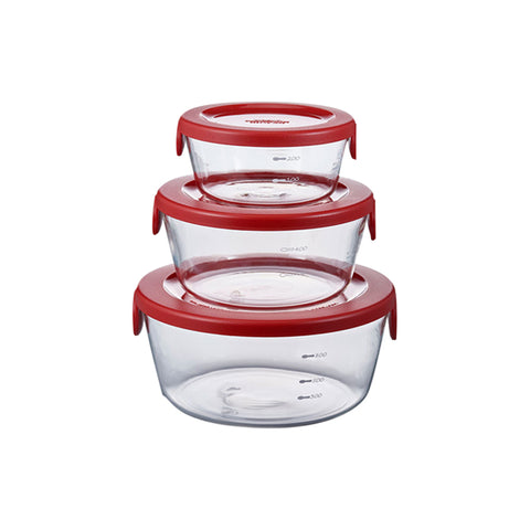 【HARIO】圓形玻璃保鮮盒3件組